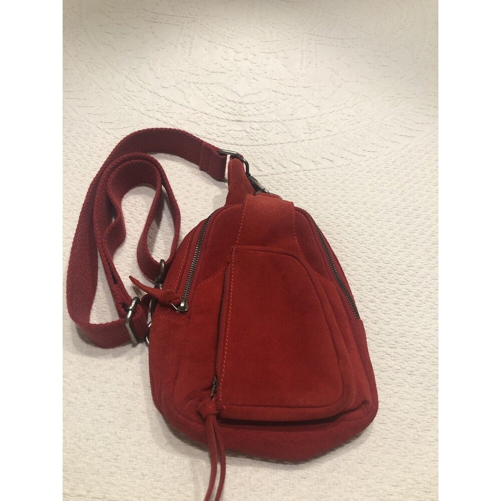 Free People Hudson Red Suede Crossbody Shoulder Bag Utility Cargo Boho